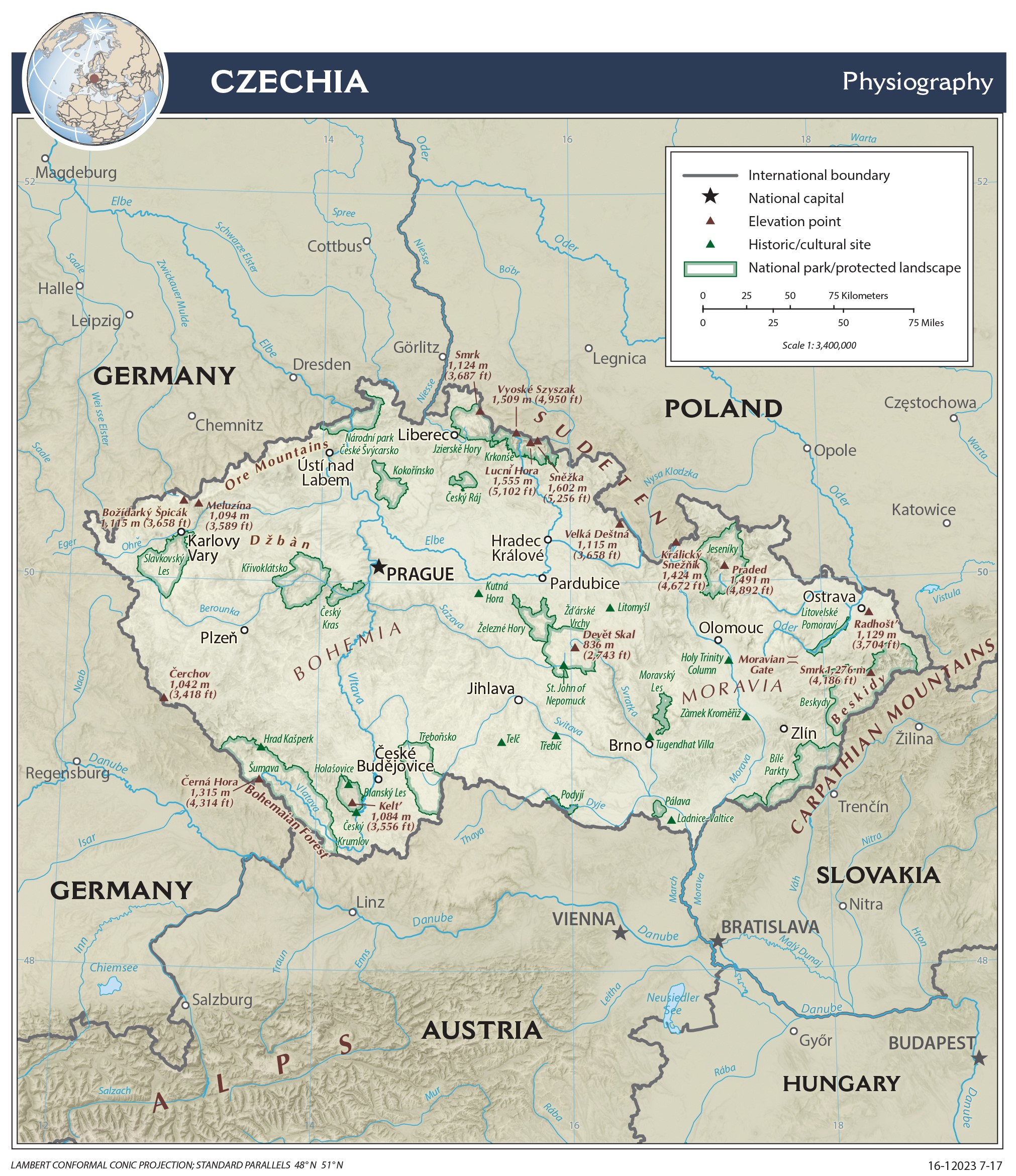 Physiography Map of Czechia preview